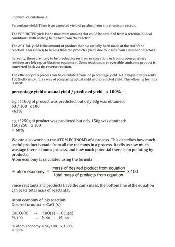 Chemical calculations 3: percentage yield and atom economy