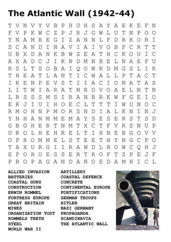 The Atlantic Wall - World War Two Word Search | Teaching Resources