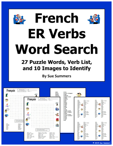 French ER Verbs Word Search Puzzle, Image IDs, and Verb Lists ...