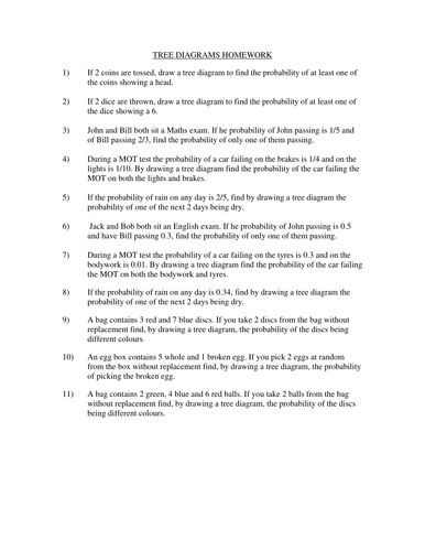 Tree Diagrams Homework