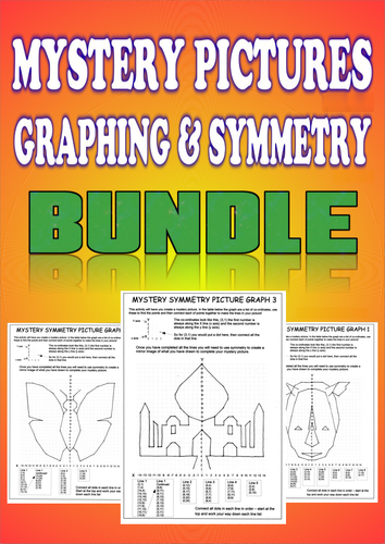 Mystery Pictures, Graphing & Symmetry Math Bundle - 8 Pictures