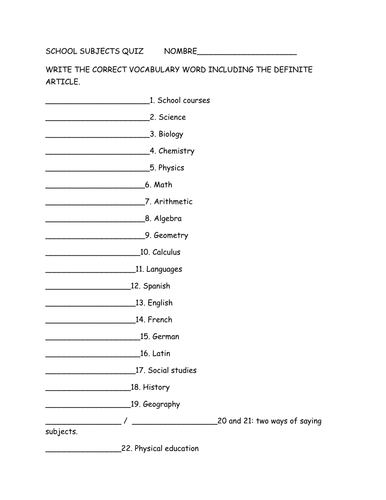 school subjects quiz