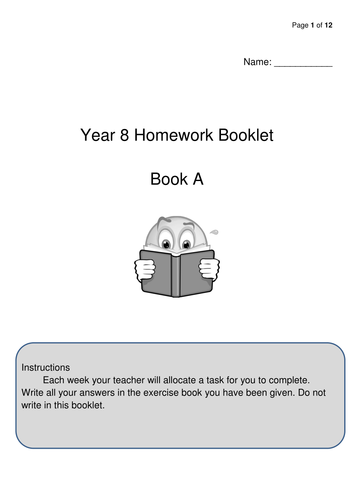 English homework booklets for year 8 -- two levels of difficulty