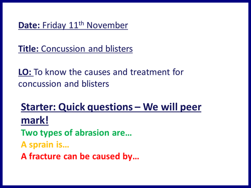 Concussion an blisters - Cambridge National OCR - preventing sports injuries