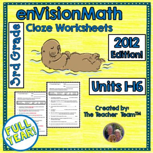 enVision 3rd Grade Common Core 2012 Cloze Worksheets Topics 1-16