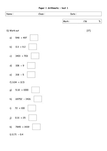 5 arithmetic KS2 SATs papers year 6