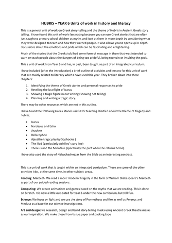 Year 6 Integrated unit of work on Ancient Greek Storytelling