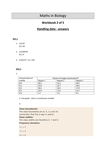 Maths skills in Biology Answers to booklet 2 (MS1.1-1.5)