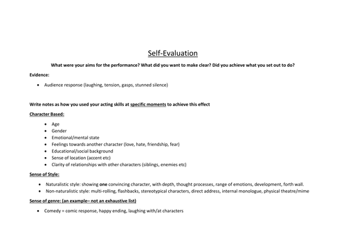 Drama self-evaluation of performance