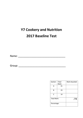 Y7 Cookery and Nutrition Baseline Test