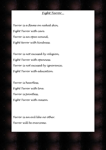 Fight Terror - meaningful and thought-provoking poem, scaffold and comprehension