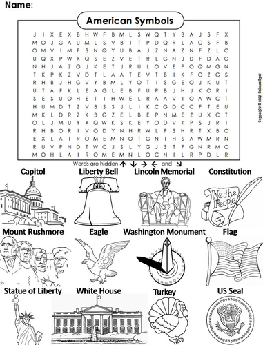 American Symbols Word Search