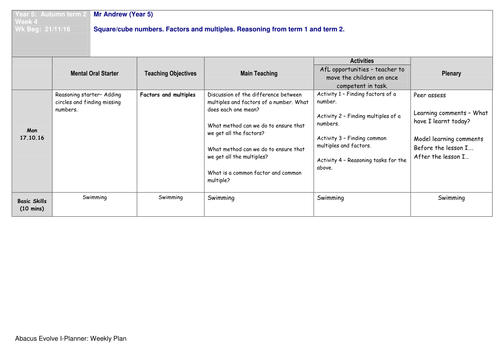 Autumn term 2 week 4 maths planning MASTERY