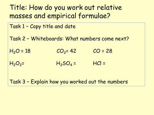 Introduction to working out relative masses and empirical formulae