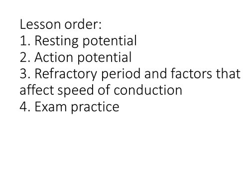 Resting potential and Action potential- AQA Alevel biology Topic 6 Full lessons and exam Q