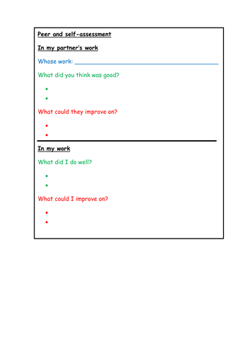 KS2 - Peer and self assessment sheet - Differentiated Literacy.