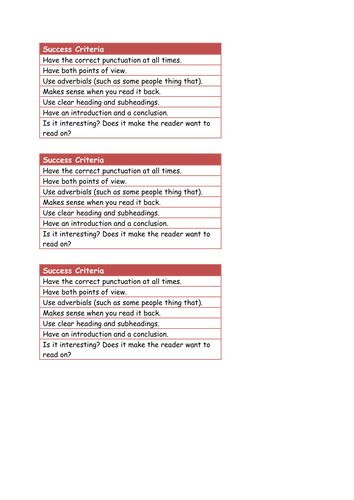 speech writing success criteria ks2