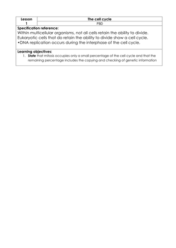 Cell Cycle/Mitosis/Meiosis Lesson Plan for Students