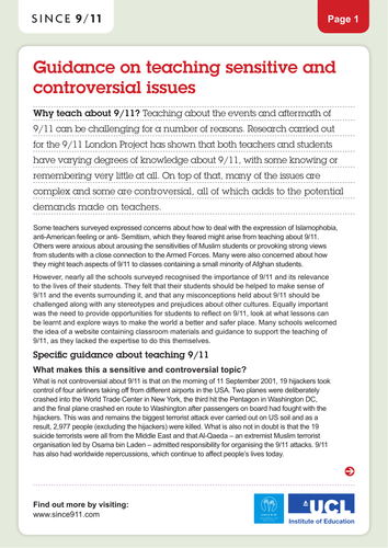 Guidance on teaching sensitive and controversial issues