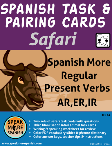 Spanish Task & Pairing Cards for Regular Present Tense Verbs * SAFARI * Presente de Verbos Regulares