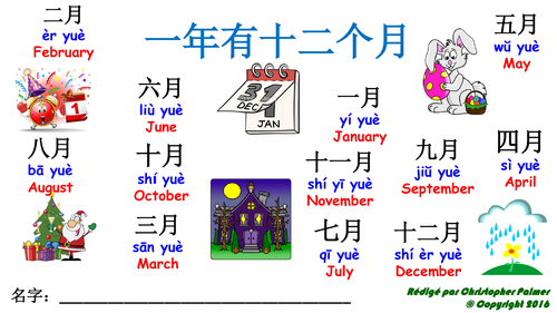 Mandarin Chinese:  Months of the year and dates (higher level)