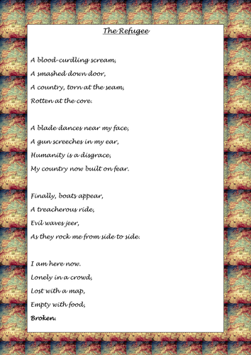 The Refugee - meaningful & thought-provoking poem about an earthquake, writing paper & comprehension