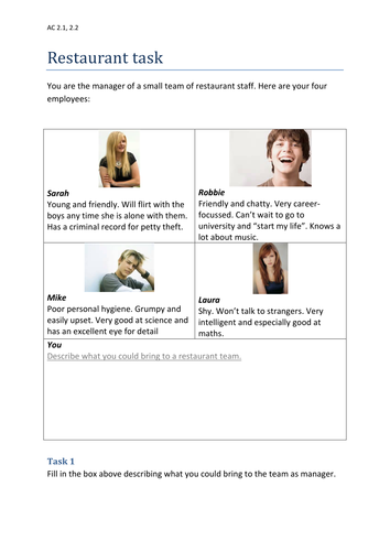 Entry Pathways- Food Studies- Serving food and drink worksheets