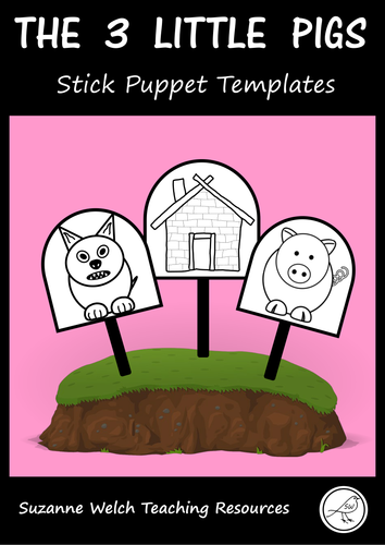 The 3 Little Pigs - stick puppet templates