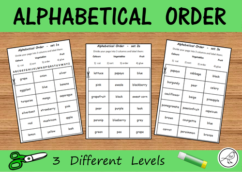 Alphabetical Order - cut and paste activity - 3 levels | Teaching Resources