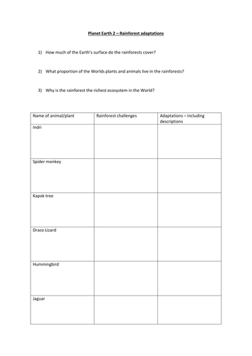 Our Planet Jungles Worksheet Teaching Resources