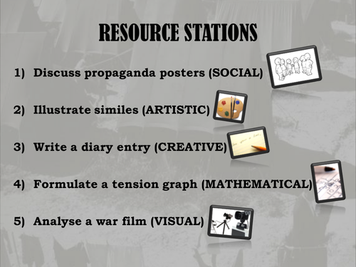 KS4 - Poetry - Conflict - Bayonet Charge - Resource Station Varied Activities - Fun, Engaging