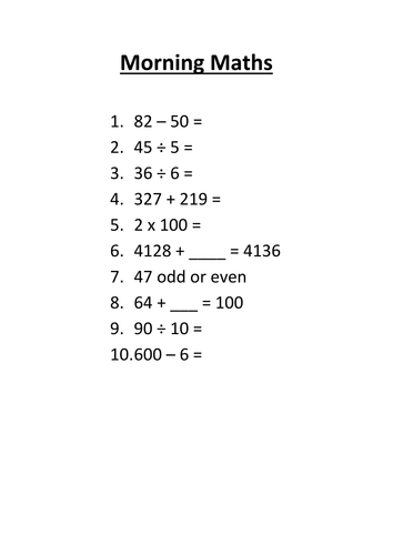 Morning maths activities - year 2/3/4 depending on ability - 34 ...