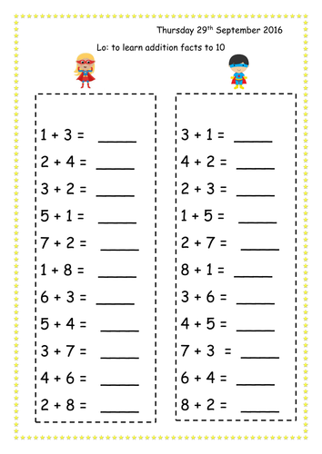 Addition Basic Facts Worksheets