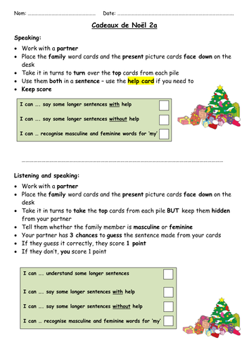 Cadeaux de Noel 2 - Christmas worksheets with self-assessment and differentiation