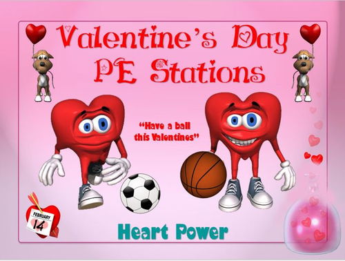 Valentine's Day PE Stations- 15 "Heart Power" Station Cards