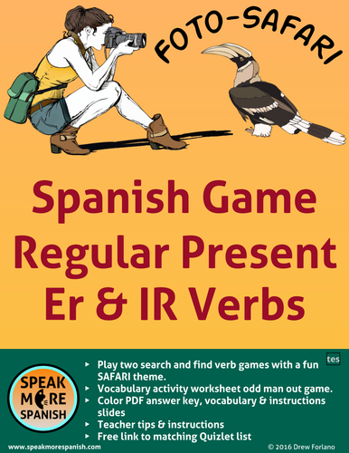 Spanish Verb Game * Regular Present Tense ER, IR Verbs * Verbos Regulares en Español con Vocabulario