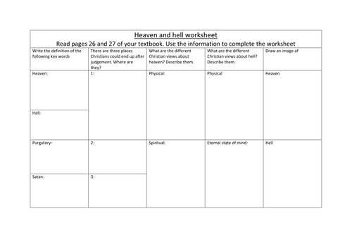 Heaven and hell worksheet