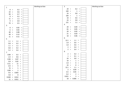 Dividing decimals worksheet- scaffolded for lower ability learners