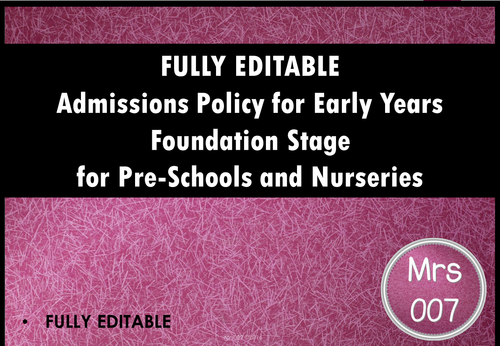 Admissions Policy for Early Years Departments, Nurseries and Preschools
