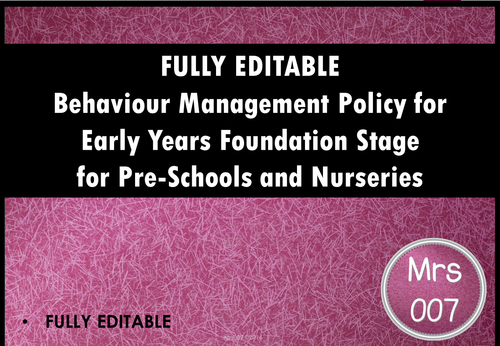 Behaviour Management Policy for Early Years Departments, Nurseries and Preschools