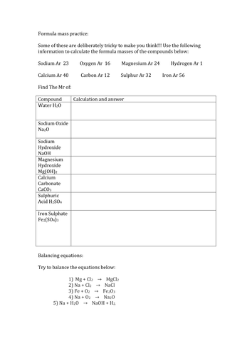 Formula mass calculations practice