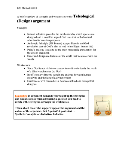 Teleological Argument Paley Generic worksheets and resources