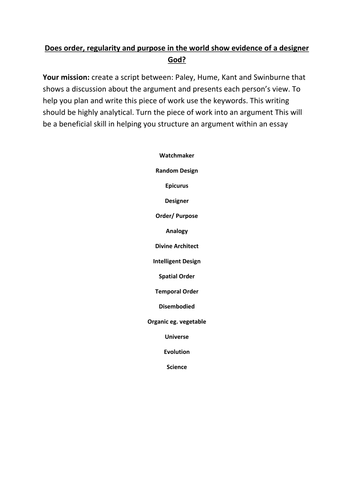 Design a script Teleological Argument