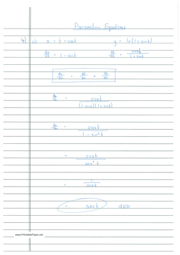 CIE Pure 3 - Parametric Equations PPQs with worked solutions