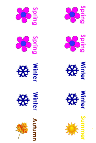 English Months and Seasons Memory Match Game