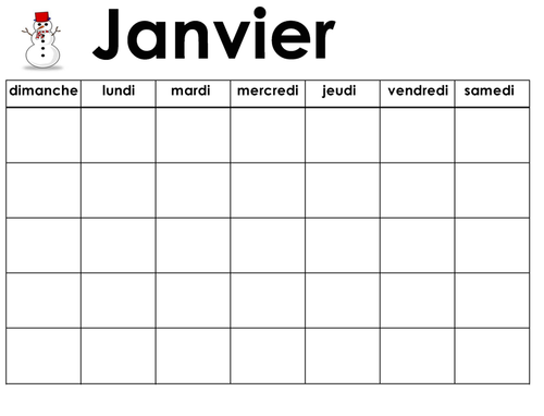 French Language Calendar - Days and Months