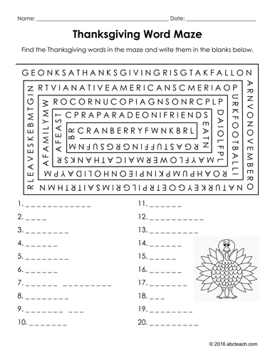 Word Puzzles: Thanksgiving Packet