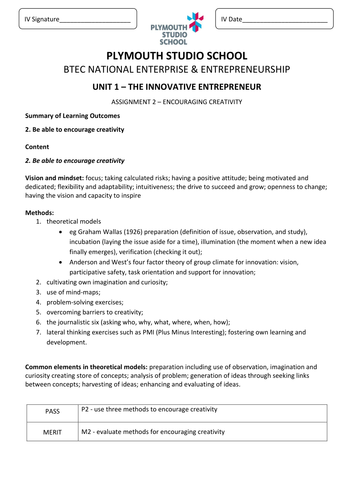 BTEC Level 3 Enterprise and Entrepreneurship, Unit 1 all assignment briefs