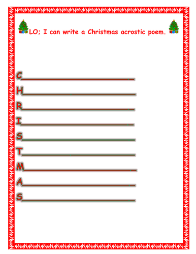 This is a Christmas acrostic poem template  Year 3 KS2
