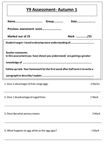 Food preparation and nutrition OCR Assessment eggs